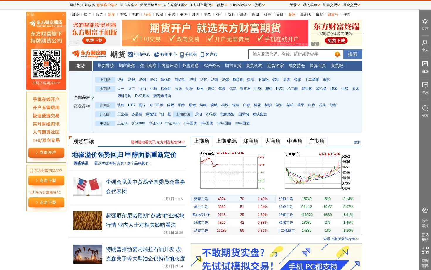 期货频道 页面快照